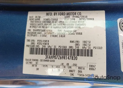 2009 Ford Fusion Se из США, поврежденный, VIN 3FAHP07Z69R147820